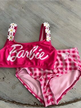 Barbie Hot Pink & Light Pink Daisy-Trim Two-Piece Swim Set